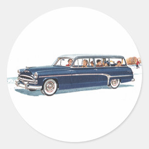 Sticker Rond Voyage à l'ancienne, vacances en famille dans un b