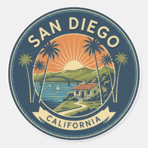 Sticker Rond Voyage à San Diego Californie
