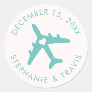 Sticker Rond Voyage d'avion Destination Mariage Enregistrer la 