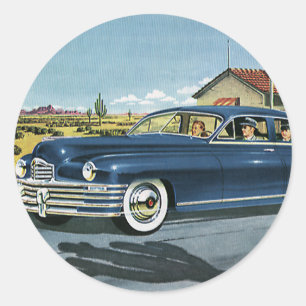 Sticker Rond Voyage de Famille Vintage, Dernière Station-Servic