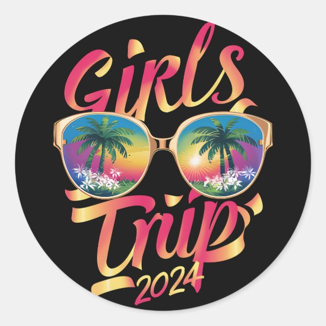 Sticker Rond Voyage de filles 2024 Week-end Summer Beach Vacati (Devant)