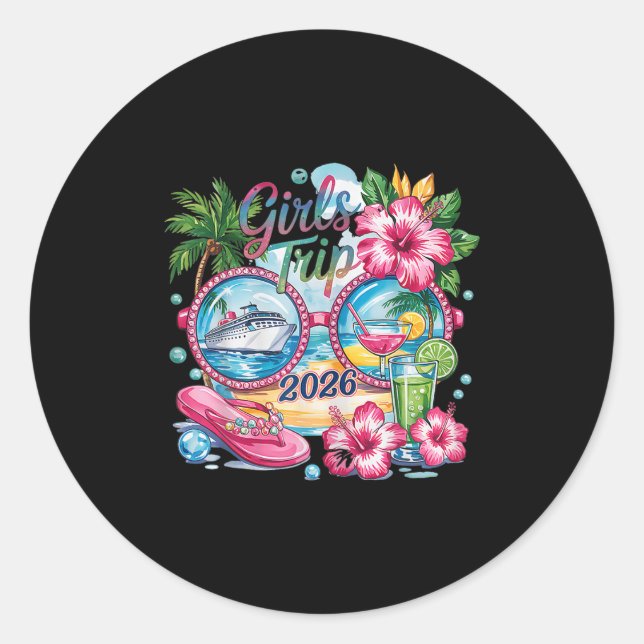 Sticker Rond Voyage de filles 2026 Voyage d'été Bestie Vacati (Devant)
