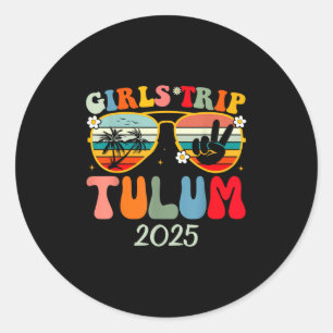 Sticker Rond Voyage de filles Tulum 2025 Summer Beach Week-end 