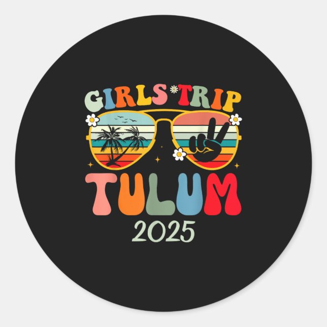 Sticker Rond Voyage de filles Tulum 2025 Summer Beach Week-end  (Devant)