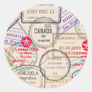 Sticker Rond Voyage de timbres de passeport