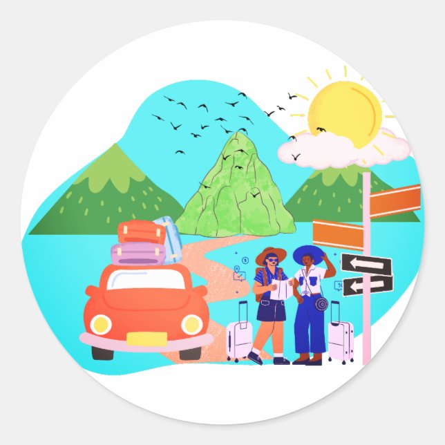Sticker Rond Voyage de vacances (Devant)