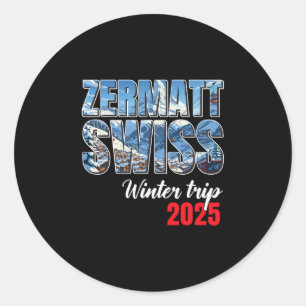 Sticker Rond Voyage d'hiver à Zermatt en Suisse 2025 Ski Alpes