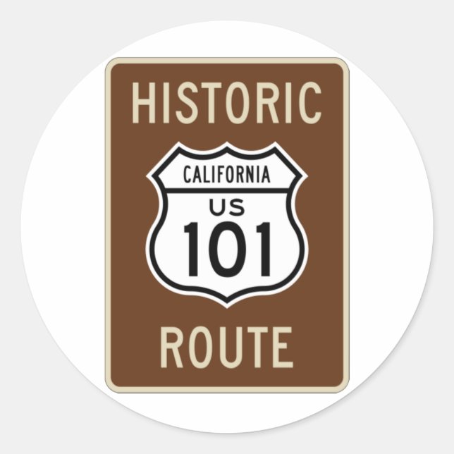Sticker Rond Voyage historique US Route 101 (Californie) (Devant)