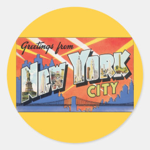 Sticker Rond Voyage Rétro NYC, Salutations de New York