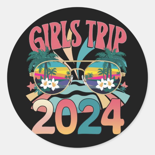 Sticker Rond Voyage super pour filles 2024 Week-end Summer Beac (Devant)