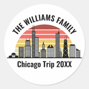 Sticker Rond Voyage sur mesure à Chicago au coucher du soleil e