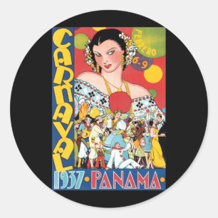 Sticker Rond Voyage Vintage 1937 Femme au Carnaval de Panama