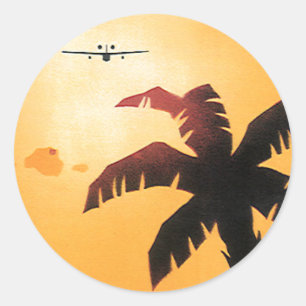 Sticker Rond Voyage Vintage, Avion au-dessus des îles hawaïenne