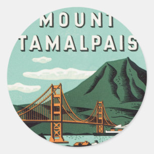 Sticker Rond Voyage Vintage, Montagne Tamalpais ou Mont Tam