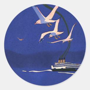 Sticker Rond Voyage Vintage, Vacances sur un Paquebot en Alaska