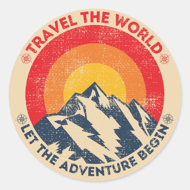 Sticker Rond voyager dans le monde laisser l'aventure commencer (Devant)