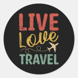 Sticker Rond Voyageur de voyage en avion Live Love