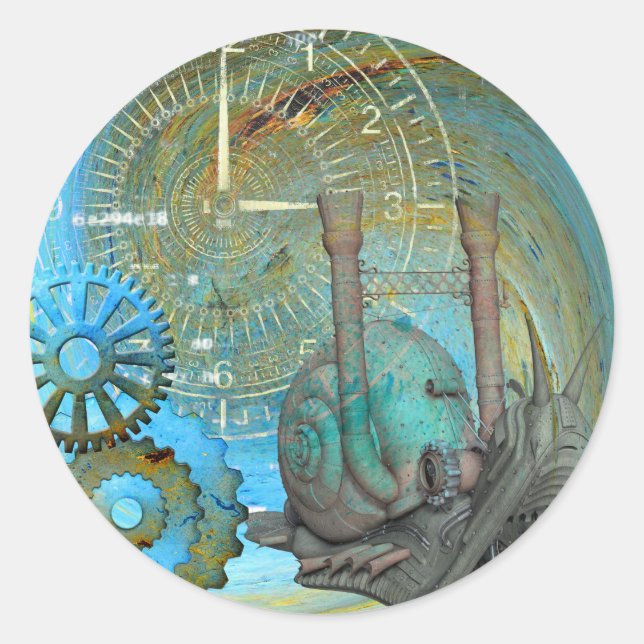 Sticker Rond Voyageur d'escargots à vapeur Aqua (Devant)