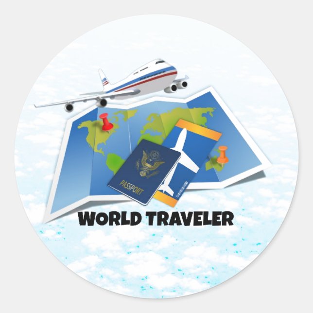 Sticker Rond Voyageur mondial (Devant)