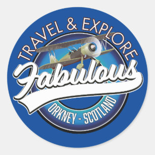 Sticker Rond Voyagez et explorez le fabuleux Orkney Écosse logo