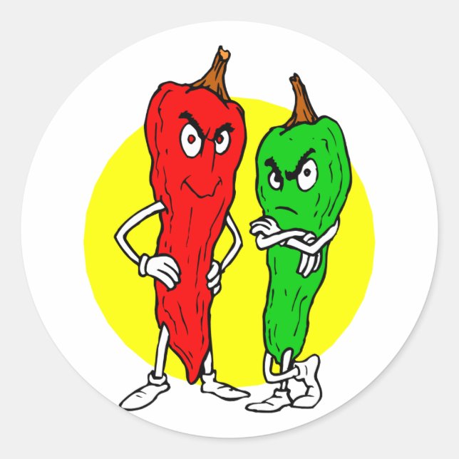 Sticker Rond Voyous de poivre rouge vert avec cirque jaune (Devant)