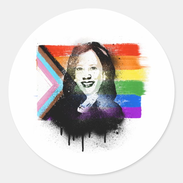 Sticker Rond VP Kamala Harris LGBTQ Progress Pride Graffiti (Devant)
