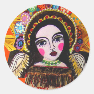 Sticker Rond Vrgin de Guadalupe par Heather Galler