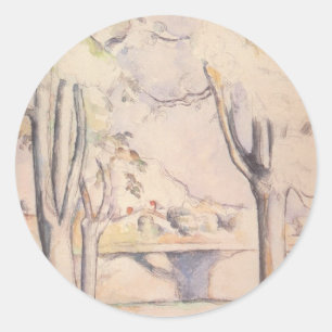 Sticker Rond Vue à travers les arbres par Paul Cezanne, Art Vin