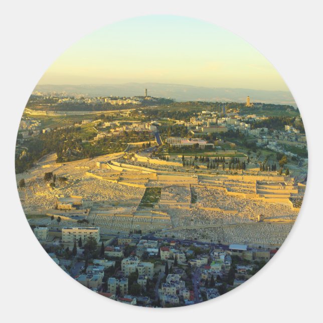 Sticker Rond Vue aérienne du Mont des Oliviers Jérésalem Israël (Devant)