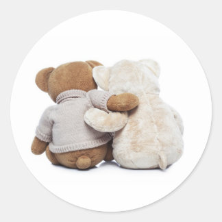 Sticker Rond Vue arrière de deux Nounours s'embrassant