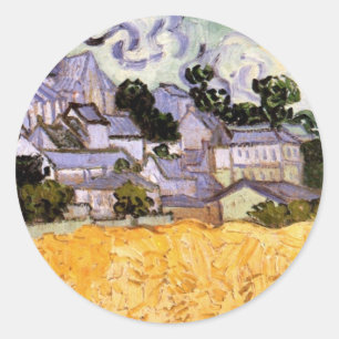 Sticker Rond Vue d'Auvers avec l'église par Vincent van Gogh