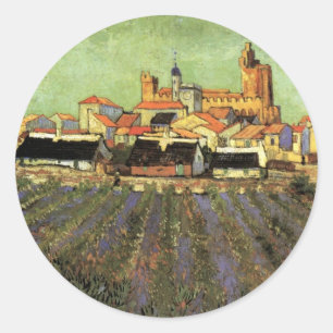 Sticker Rond Vue de Saintes Maries par Vincent van Gogh