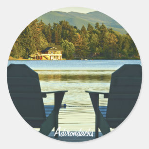 Sticker Rond Vue des chaises Adirondack dans les Adirondacks, N