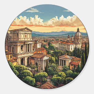 Sticker Rond Vue panoramique de Rome sur la ville historique