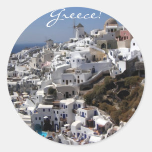 Sticker Rond Vue panoramique d'Oia, Grèce