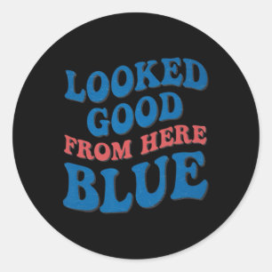 Sticker Rond Vue rétro funky avait l'air bien d'ici Bleu Drôle 