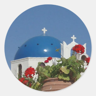 Sticker Rond Vues de l'église sur Santorin, Grèce