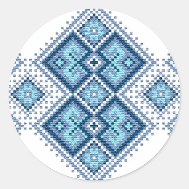 Sticker Rond Vyshyvanka bleu ukrainien broderie (Devant)