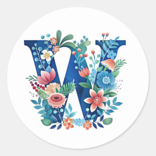 Sticker Rond "'W' beau monogramme floral"