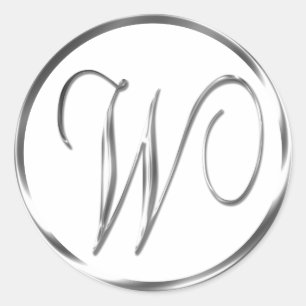 Sticker Rond W Monogramme Faux Enveloppe Argent Ou Favoriser Le