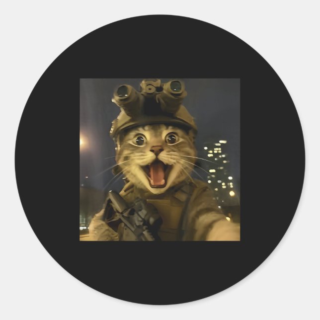 Sticker Rond Waactical Cat Meme  (Devant)