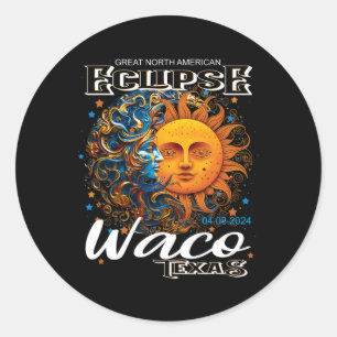 Sticker Rond Waco Texas 2024 Total Solaire Eclipse Cosmique 8 a