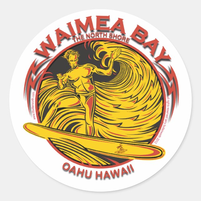 STICKER ROND WAIMEA BAY HAWAII SURF (Devant)
