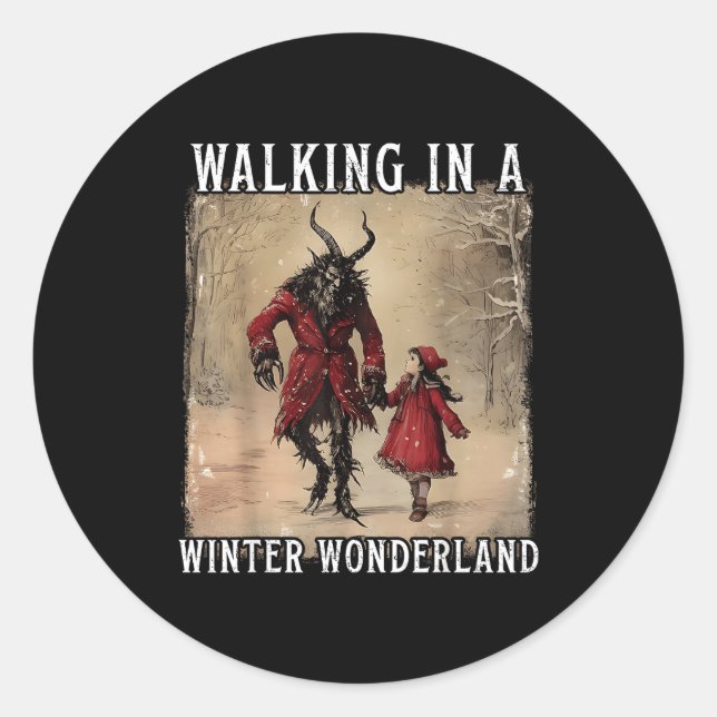 Sticker Rond Walking In A Winter Wonderland Krampus Creepy Horr (Devant)
