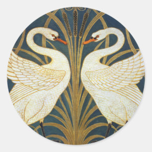 Sticker Rond Walter Crane Vintage Cygne et Iris Art nouveau