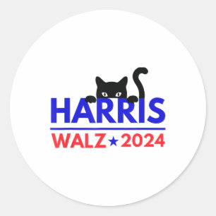 Sticker Rond Walz 2024 Funny Cat Election Kamala Harris Tim Wal