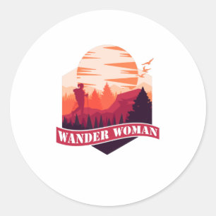 Sticker Rond Wander Woman Randonnée Adventure Mountains