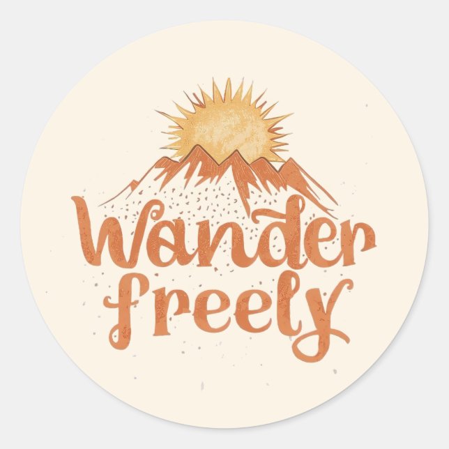 Sticker Rond Wanderlust Mountain Sun Boho Typography (Devant)