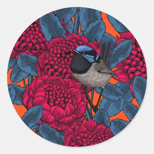Sticker Rond Waratah rouge et brunes (Devant)