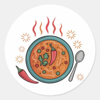 Sticker Rond Warm Spicy Curry Food Art